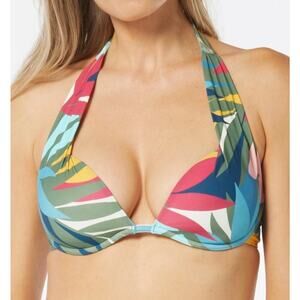 Coco Reef Cameo Halter UW Push Up Bikini Top 14 38C Rainforest Leaves NWT